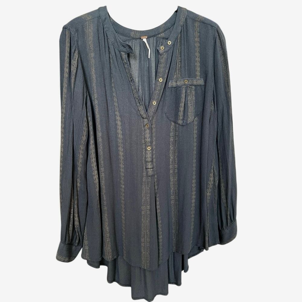 Free People Shibori Darkest Emerald Gray and Cream Flowy Tunic - S